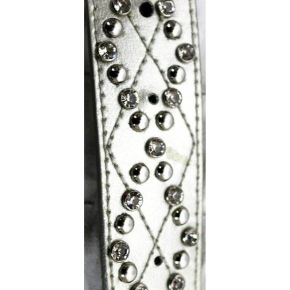 Michael Kors Silver Leather Belt Studded Rhinestones Medium Shiny Chic Fancy - Picture 11 of 11